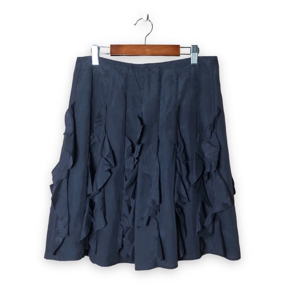 Garnet Hill Dark Gray Silk Ruffle Mini Skirt Size 6 Neutral Fairy Feminine